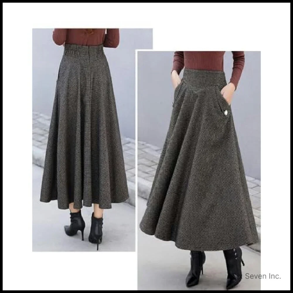 Wool Plaid Mini Skirt High Waisted Bodycon Pencil Skirt Elegant Chic